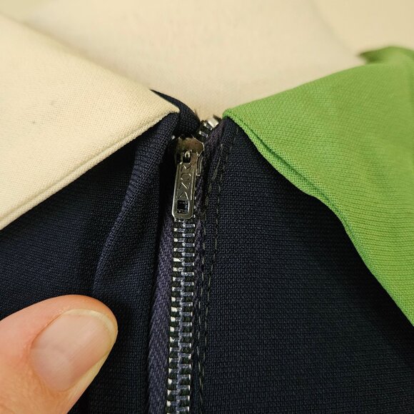 Vintage 60's Mod Navy Blue Green White Scarf Color Block Sheath Dress Size M/L - Picture 7 of 9